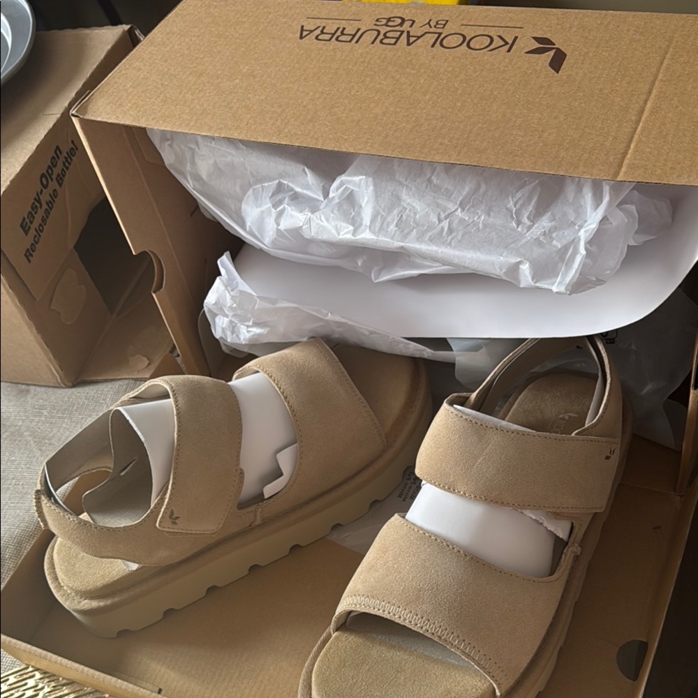 Koolaburra Tan Sandals with Adjustable Straps and Cushioned Footbed